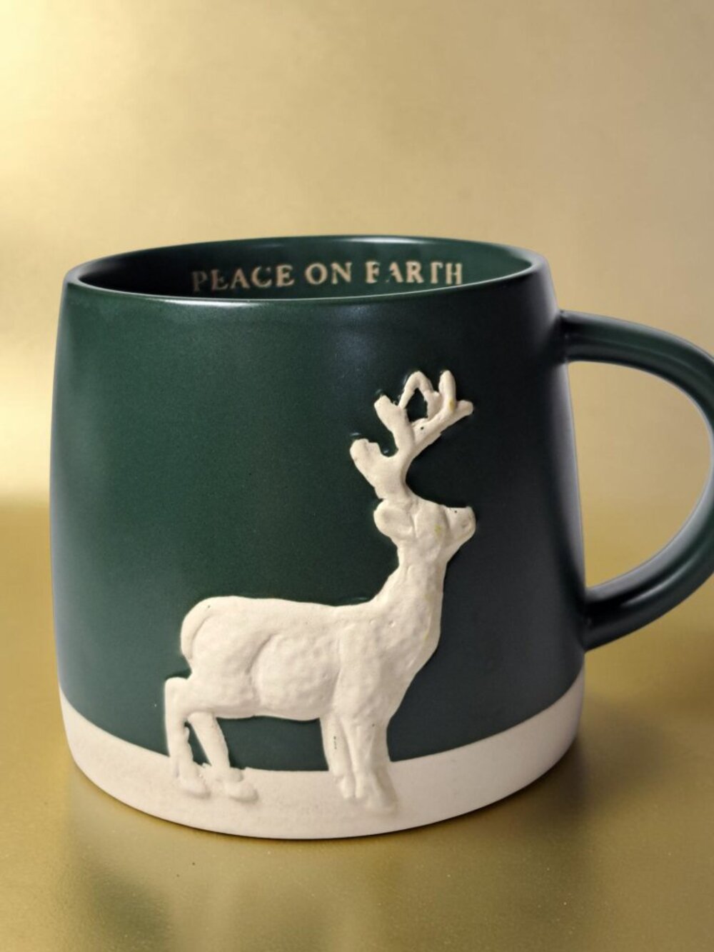 Place & Time Ceramic 16oz Green Peace on Earth Coffee Mug deer Christmas Green